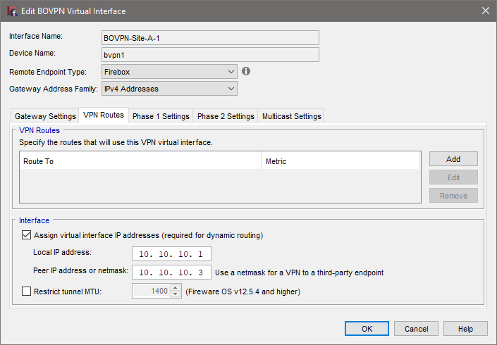 BOVPN Virtual Interface VPN Routes - Site A