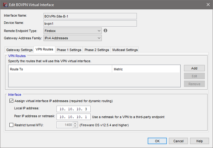 BOVPN Virtual Interface Gateway Settings - Site B