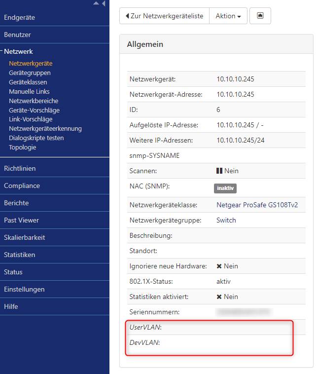 Standard-VLAN am Switch in macmon